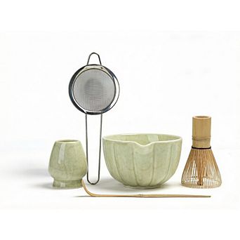 Great Ambitions Matcha Whisk Set - 5 pc Kit with Bowl, Whisk, Scoop, Holder, Sifter