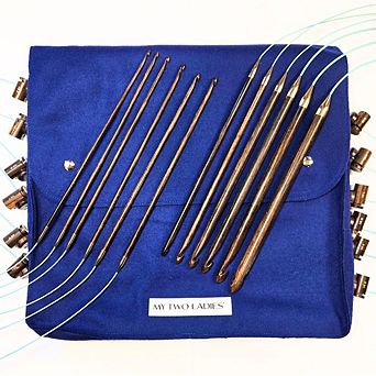 Ultimate Blue Silk Tunisian Adjustable Crochet Hook Set 12 Sizes w/custom case