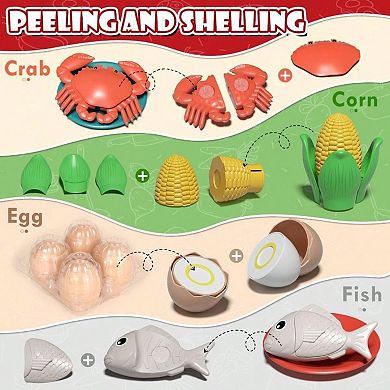 Play Kitchen Set with Pots Pans & Toy Food Cooking Pretend Play