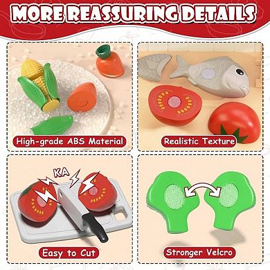 Play Kitchen Set with Pots Pans & Toy Food Cooking Pretend Play