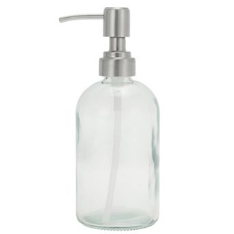 Cylinder Glossy Soap Dispenser 13.53oz Clear Silver Tone 1 pc