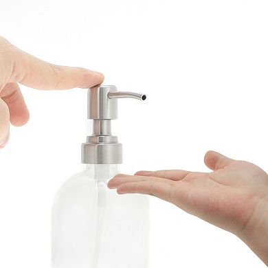 Cylinder Glossy Soap Dispenser 13.53oz Clear Silver Tone 1 Pc