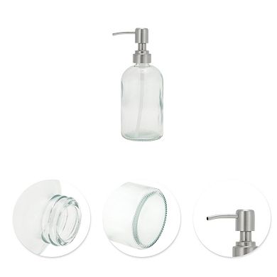 Cylinder Glossy Soap Dispenser 13.53oz Clear Silver Tone 1 Pc