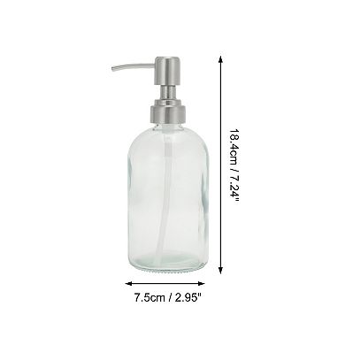 Cylinder Glossy Soap Dispenser 13.53oz Clear Silver Tone 1 Pc