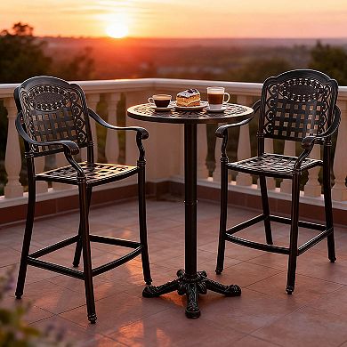 Costway 25.5” Outdoor Bar Stool with Ergonomic Back, Arms & Footrest for Garden
