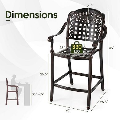 Costway 25.5” Outdoor Bar Stool with Ergonomic Back, Arms & Footrest for Garden