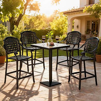 Costway 25.5” Outdoor Bar Stool with Ergonomic Back, Arms & Footrest for Garden