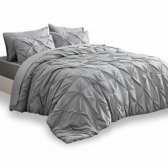 King 7 pc Bed-in-a-Bag Set, Grey Pintuck Comforter & Sheets