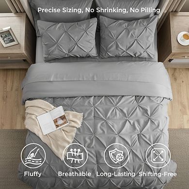King 7-Piece Bed-in-a-Bag Set, Grey Pintuck Comforter & Sheets