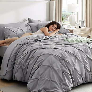 King 7-Piece Bed-in-a-Bag Set, Grey Pintuck Comforter & Sheets