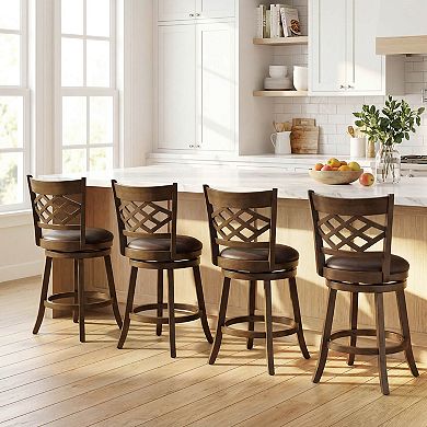 Costway 26” Counter Height Bar Stools with Rubber Wood Frame, Upholstered Seat