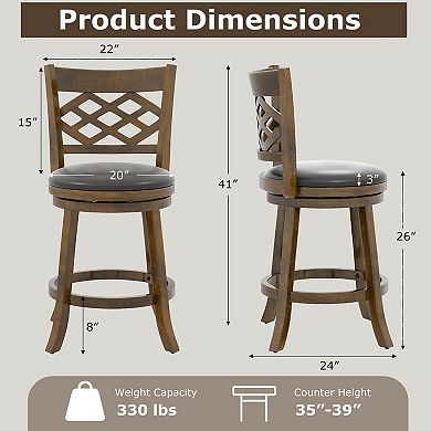 Costway 26” Counter Height Bar Stools with Rubber Wood Frame, Upholstered Seat