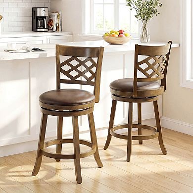 Costway 26” Counter Height Bar Stools with Rubber Wood Frame, Upholstered Seat