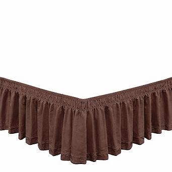 Wrap Around Elastic Eyelet Bed Skirt Dust Ruffle Brown Queen King