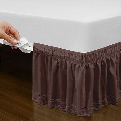 Wrap Around Elastic Eyelet Bed Skirt Dust Ruffle Brown Queen King