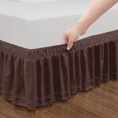 Wrap Around Elastic Eyelet Bed Skirt Dust Ruffle Brown Queen King