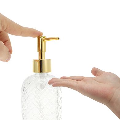 Cylinder Argyle Soap Dispenser 12.17oz Clear Gold Tone 1 Pc