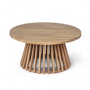 TEINIE 31.5" Round Outdoor Acacia Wood Patio Coffee Table Teak Finish