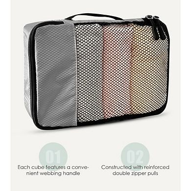 Great Ambitions Grey 4-Piece Packing Cube Set with Mesh Tops, Organize Luggage with Ease