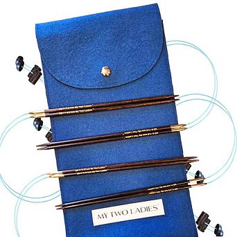 Blue Silk Shawl Set Adjustable Knitting Needles US4, US5, US6, US7 w/custom case