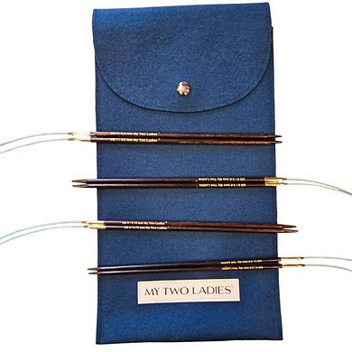 Blue Silk Shawl Set Adjustable Knitting Needles US4, US5, US6, US7 w/custom case