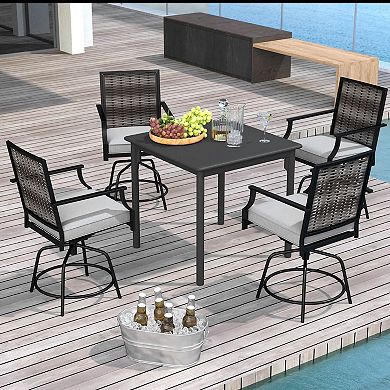 Costway Outdoor PE Wicker Swivel Bar Stools with Back Armrests and Cushion