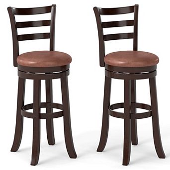 Costway 30” Bar Height Swivel Barstools with Back, Faux Leather Seat for Pub
