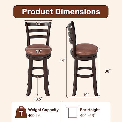 Costway 30” Bar Height Swivel Barstools with Back, Faux Leather Seat for Pub