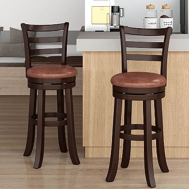 Costway 30” Bar Height Swivel Barstools with Back, Faux Leather Seat for Pub