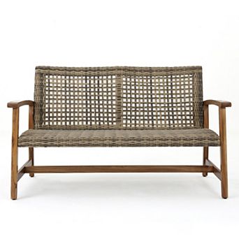 TEINIE Outdoor Wicker Loveseat Natural Grey Acacia Frame