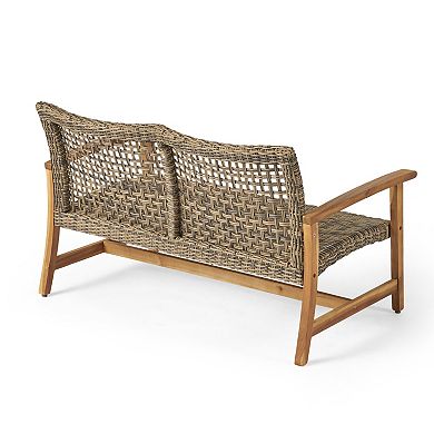 TEINIE Outdoor Wicker Loveseat Natural Grey Acacia Frame