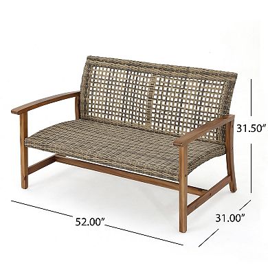 TEINIE Outdoor Wicker Loveseat Natural Grey Acacia Frame