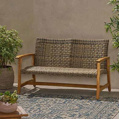 TEINIE Outdoor Wicker Loveseat Natural Grey Acacia Frame