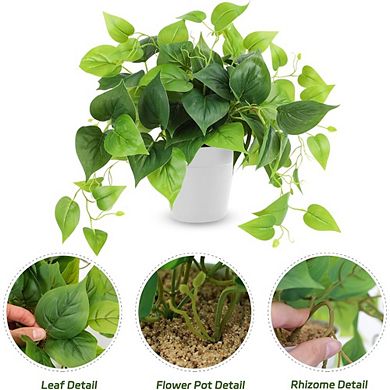 Great Ambitions Artificial Pothos Plant in Pot, Fake Green Vine for Indoor Decor 1 Pack