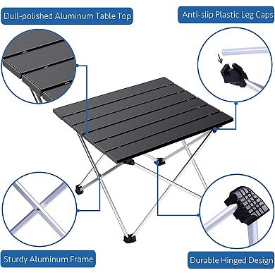 Great Ambitions Portable Camping Table, Aluminum Top, Folding, for Outdoor, Beach, Picnic, Black