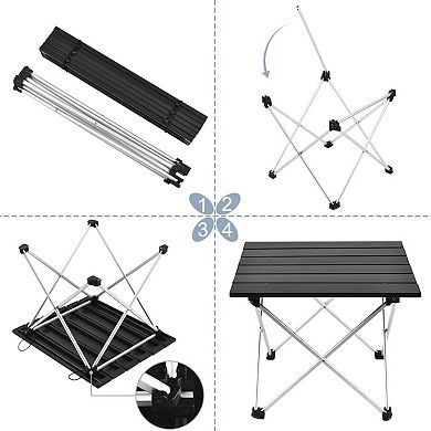Great Ambitions Portable Camping Table, Aluminum Top, Folding, for Outdoor, Beach, Picnic, Black