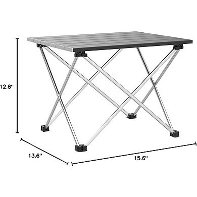 Great Ambitions Portable Camping Table, Aluminum Top, Folding, for Outdoor, Beach, Picnic, Black