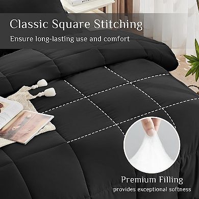 Great Ambitions Queen Bed-in-a-Bag: 7-Piece Ultra-Soft Black Set with Down-Alternative Comforter