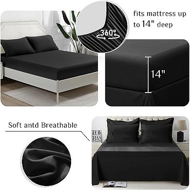 Great Ambitions Queen Bed-in-a-Bag: 7-Piece Ultra-Soft Black Set with Down-Alternative Comforter