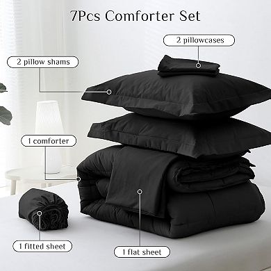 Great Ambitions Queen Bed-in-a-Bag: 7-Piece Ultra-Soft Black Set with Down-Alternative Comforter