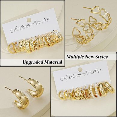 ZUQIETA 42-Pair Gold Hoop Earring Set - Chunky, Pearl & Twisted Mix for Party