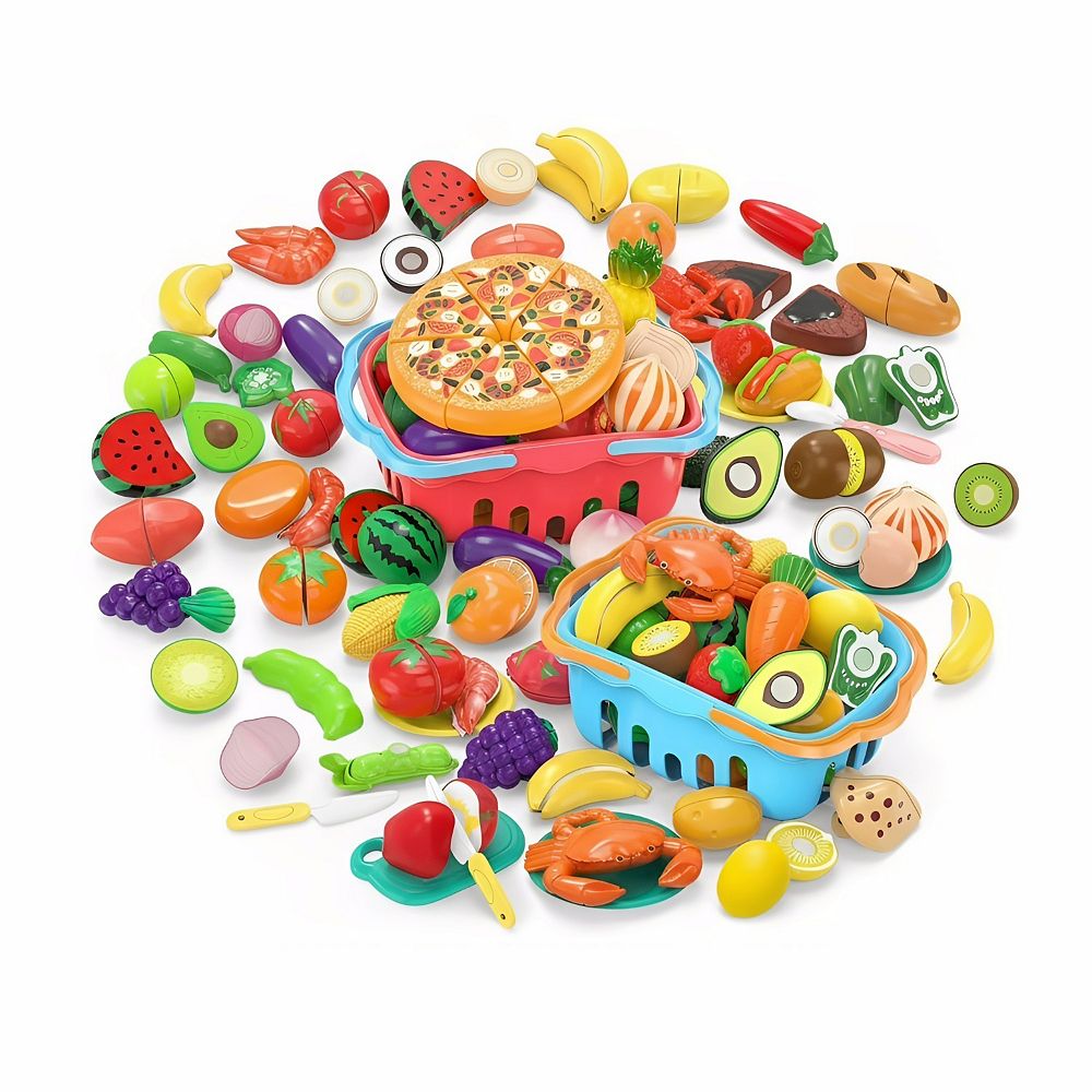120-Piece Cutting Play Food Toy with Storage Baskets for Kitchen ...