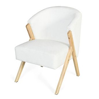 TEINIE Modern Accent Chair White Polyester Upholstery Solid Wood Frame