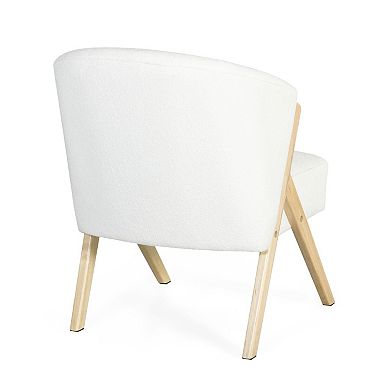TEINIE Modern Accent Chair White Polyester Upholstery Solid Wood Frame