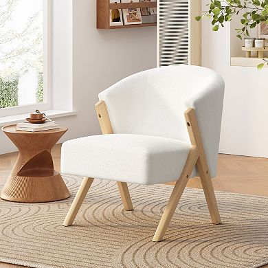 TEINIE Modern Accent Chair White Polyester Upholstery Solid Wood Frame