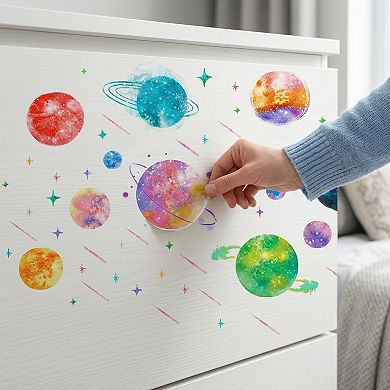 Space Wall Decals for Ceiling, Glowing Planets Wall Removable Stickers 2 Sheets 15.0 x 11.0 inch