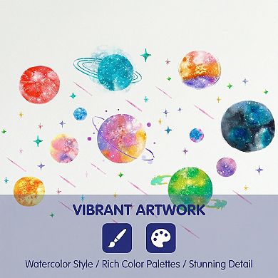 Space Wall Decals for Ceiling, Glowing Planets Wall Removable Stickers 2 Sheets 15.0 x 11.0 inch