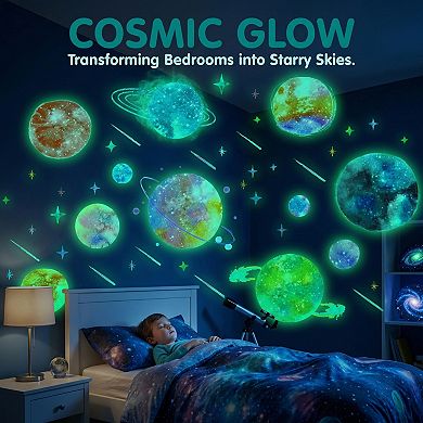 Space Wall Decals for Ceiling, Glowing Planets Wall Removable Stickers 2 Sheets 15.0 x 11.0 inch