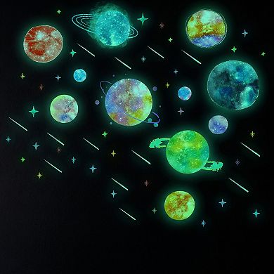 Space Wall Decals for Ceiling, Glowing Planets Wall Removable Stickers 2 Sheets 15.0 x 11.0 inch