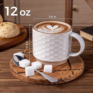 Great Ambitions 4-Pack 12oz Textured Ceramic Coffee Mugs, Stackable, Dishwasher Safe, Off-White